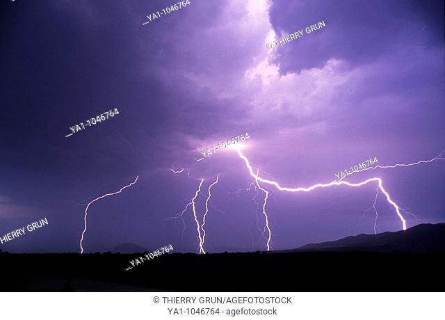 flashes of lightnings during a thunderstorm, Saint girons, France, Ariege