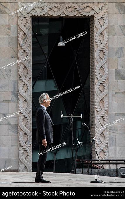 Andrea Bocelli performs a concert in an due to the coronavirus crisis empty Duomo cathedral in Milan, Italy 12 April 2012. 12 Apr 2020