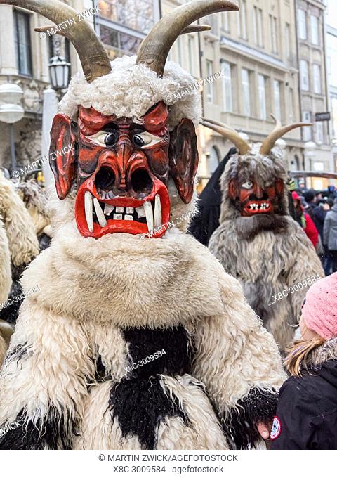 Krampuslauf or Perchtenlauf during advent in Munich, an old tradition taking place during christmas time in the alps of Bavaria, Austria and South Tyrol