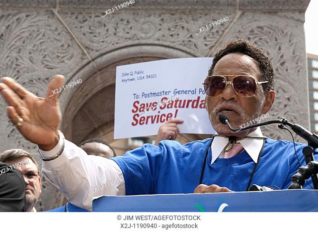 Detroit, Michigan - American Postal Workers Union President William Burrus speaks at a union rally to save six-day mail delivery  The U S  Postal Service has...