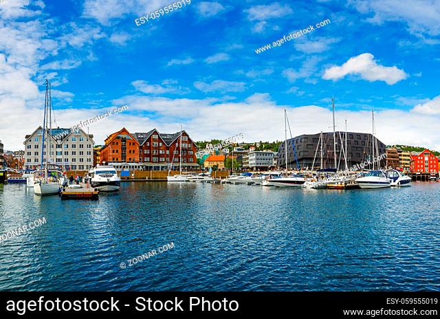 View of a marina in Tromso, North Norway. Tromso is considered the northernmost city in the world with a population above 50, 000