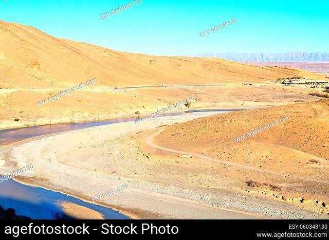 in  valley morocco     africa the atlas dry mountain  ground isolated hill