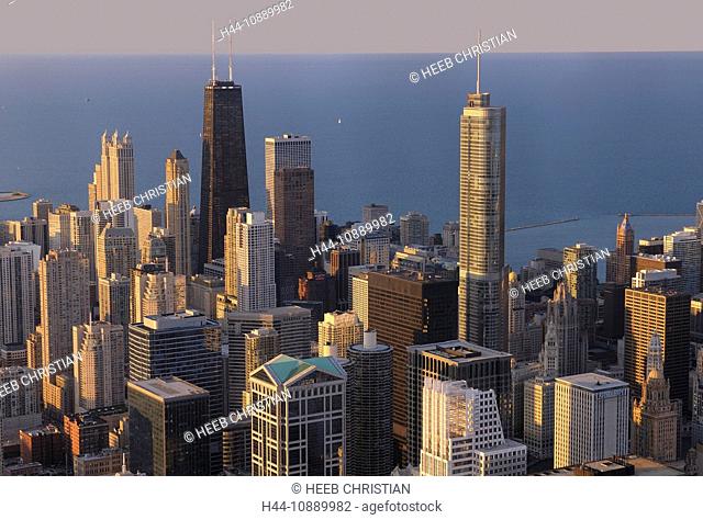 Chicago, from above, from Willis Tower, Chicago, Illinois, USA, United States, America, buildings, lake Michigan