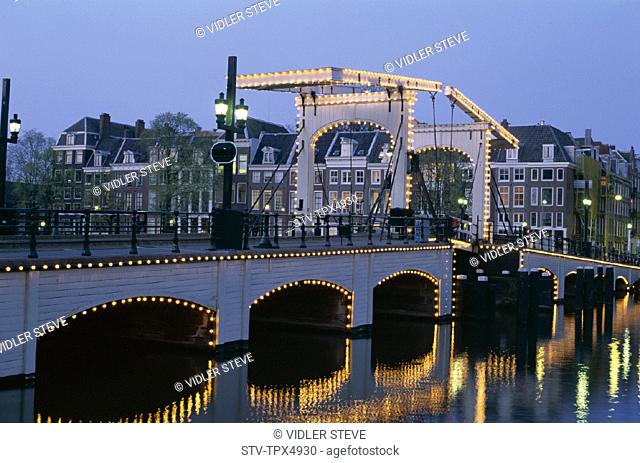 Amsterdam, Holiday, Holland, Europe, Landmark, Magere brug, Netherlands, Night, Tourism, Travel, Vacation, View