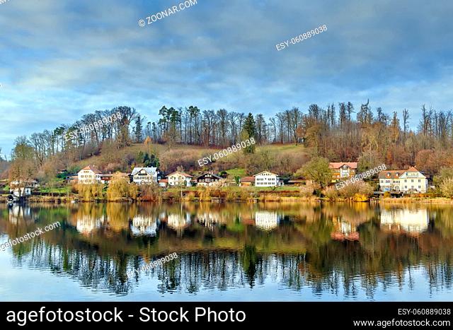 Houses by the Kloster see lake in Seeon-Seebruck, Germany