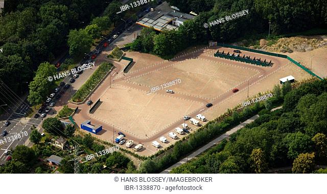 Aerial photo, former fair ground, B224, prostitution, performing boxes, street prostitution, brothel, red light district, Altenessen district, Essen