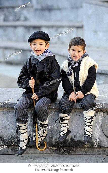 Childs with typical costume of Euskadi, Mondragon, Spain