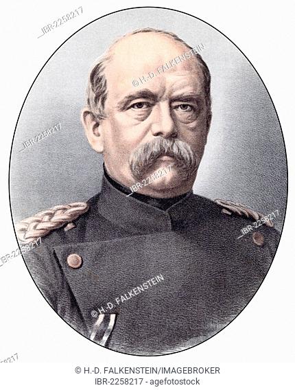 Historic chromolithography from the 19th century, portrait of Otto Eduard Leopold von Bismarck-Schoenhausen or Prince of Bismarck, 1815 - 1898