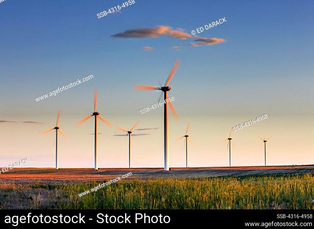 Wind turbines at dusk, Colorado