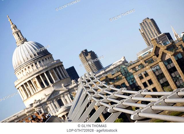 England, London, Millennium Bridge, The Millennium Bridge and St Paul's Cathedral in London