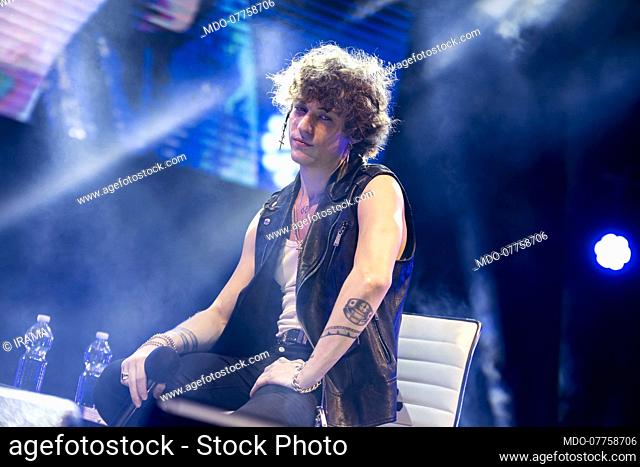 Italian singer-songwriter Irama (Filippo Maria Fanti) in concert during the music festival Deejay on stage. Riccione (Italy), August 18th, 2020