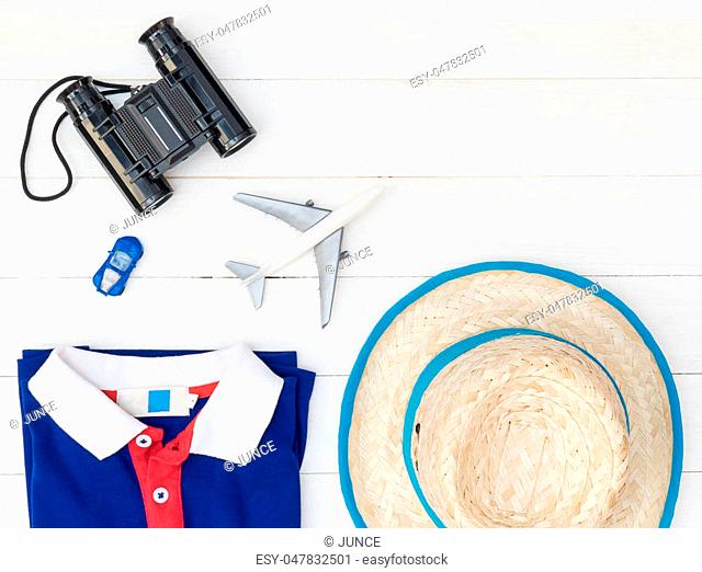 Boy travel fashion and accessories top view