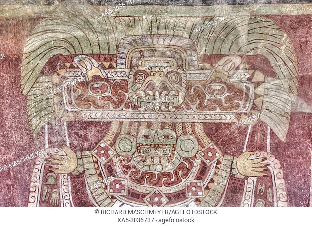 Wall Mural of the Jade Goddess (or Thaloc), Palace of Tetitla, Teotihuacan Archaeological Zone, State of Mexico, Mexico