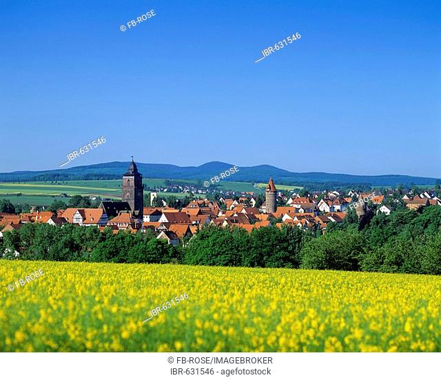 Panoramic view of the town of Grebenstein, Hesse, Germany, Europe