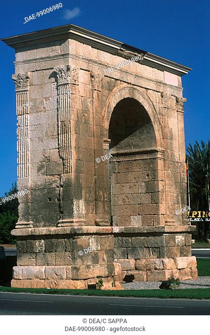 Spain - Catalonia - Tarragona. Roman Tarraco, archaeological site (UNESCO World Heritage List, 2000). Roman triumphal arch of Bara along the via Augusta