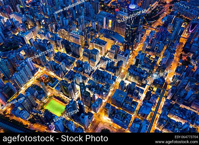 Mong Kok, Hong Kong 26 July 2020: Top view of Hong Kong evening