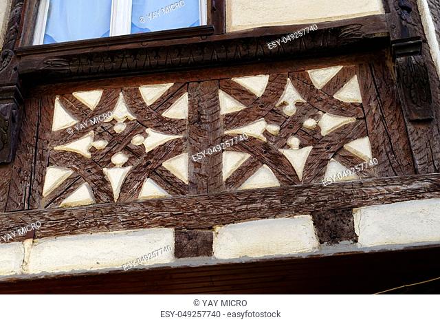 Detail of fachwerkhaus, or timber framing, in Alsace, France