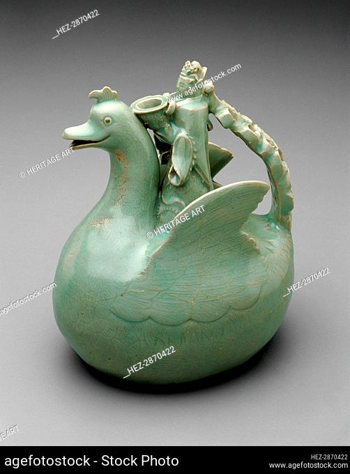 Bird Shaped Ewer with Crowned Rider Holding a Bowl, Korea, Goryeo dynasty (918-1392), 12th century. Creator: Unknown