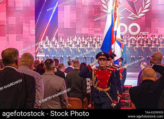RUSSIA, MOSCOW - DECEMBER 1, 2023: A concert marking the centenary of the foundation of the Krasnaya Zvezda newspaper and publishing house is held at the...