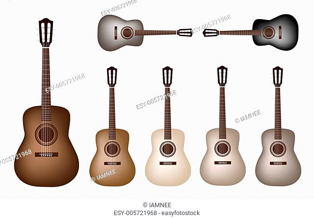 Beautiful Vintage Classical Guitars on White Background