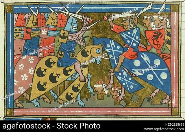 The siege of Damascus in July 1148 (From Li rommans de Godefroy de Buillon et de Salehadin), 1337. Creator: Maître de Fauvel (active 1314-1340)