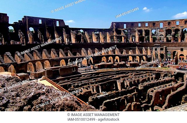 The Colosseum, or the Coliseum, originally the Flavian Amphitheatre in Rome, Italy. construction started in 72 AD under the emperor Vespasian and was completed...