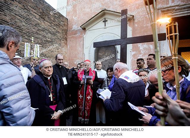Via Crucis of the gypsy community, Cardinal Vicar Agostino Vallini presieded the celebration, Colosseum, Rome, ITALY-24-10-2015