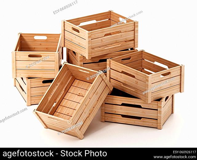 Wooden crate isolated on white background. 3D illustration
