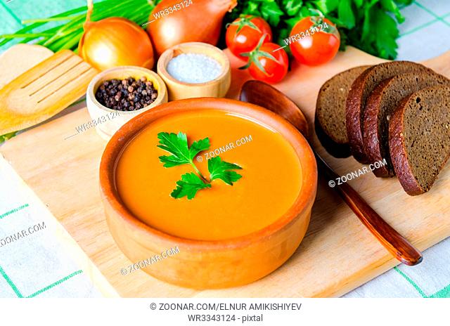 Tomato soup prepared in traditional italian style
