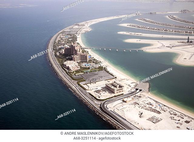 Helicopter view of Atlantis hotel on The Palm Jumeirah in Dubai