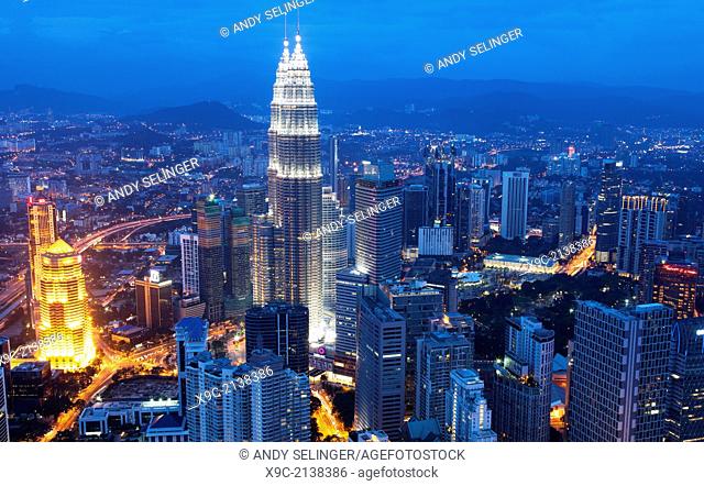 The Petronas Towers and Skyline of Kuala Lumpur, Malaysia