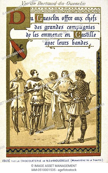 Chromolithograph depicting Bertrand du Guesclin c  1320  13 1380 French-Breton knight and military commander during the Hundred Years' War  Constable of France...