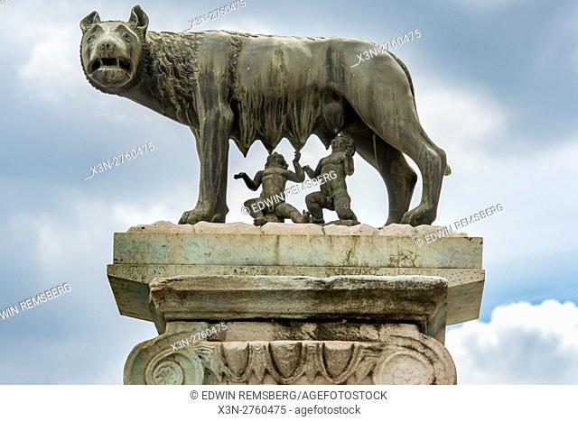 Rome, Italy- Close up of the famous sculpture Lupa Capitolina, otherwise known as the Capitoline Wolf and the Twins found in Rome