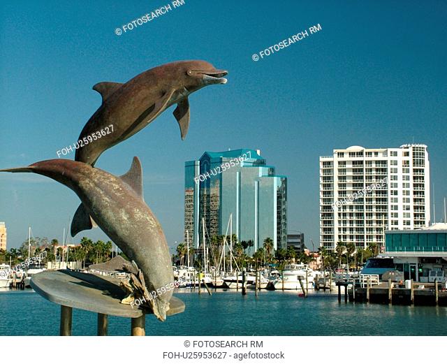 Sarasota, FL, Florida, Sarasota Bay, Island Park, dolphin fountain, marina