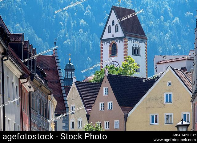 Germany, Bavaria, Swabia, Allgäu, Ostallgäu, Füssen, Romantic Old Town, St. Mang's Church
