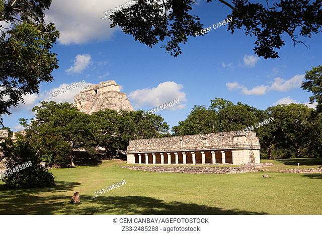 Pyramid of the Magician in prehispanic Mayan city of Uxmal Archaeological Site, Yucatan Province, Mexico, North America
