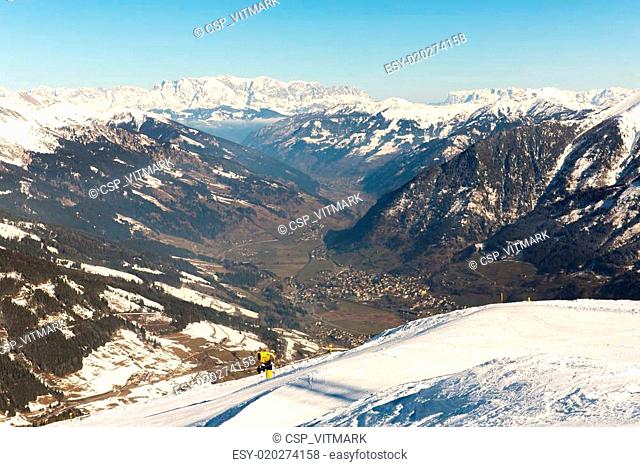 Cableway and chairlift in ski resort Bad Gastein in mountains, Austria. Austrian alps - nature and sport background