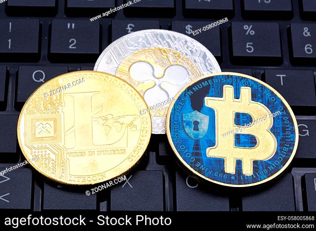 in the keyboard of a computer the coin of bitcoin like concept of future and investment