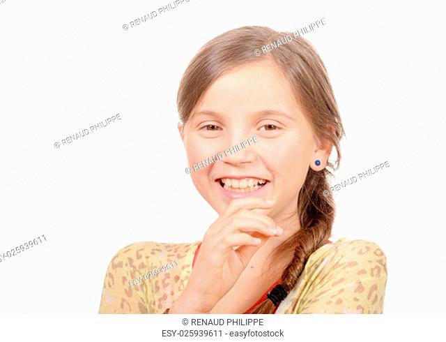 A portrait of young smiling girl isolated on white background