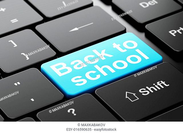 Education concept: computer keyboard with word Back to School, selected focus on enter button background, 3d render