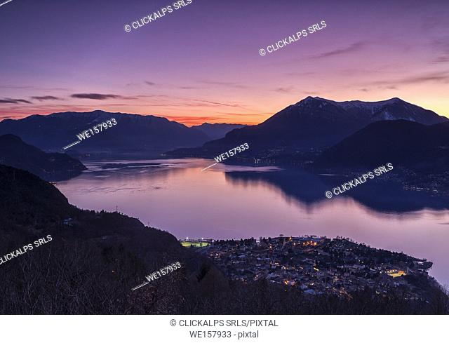 Sunset over Lake Como from heights over Dervio, Lecco district, Lombardy, Italy, Europe