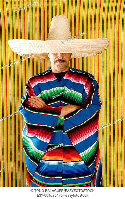 Mexican man typical poncho sombrero serape portrait people from Mexico