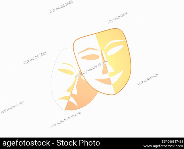 two clown brown masks on white background - 3d rendering