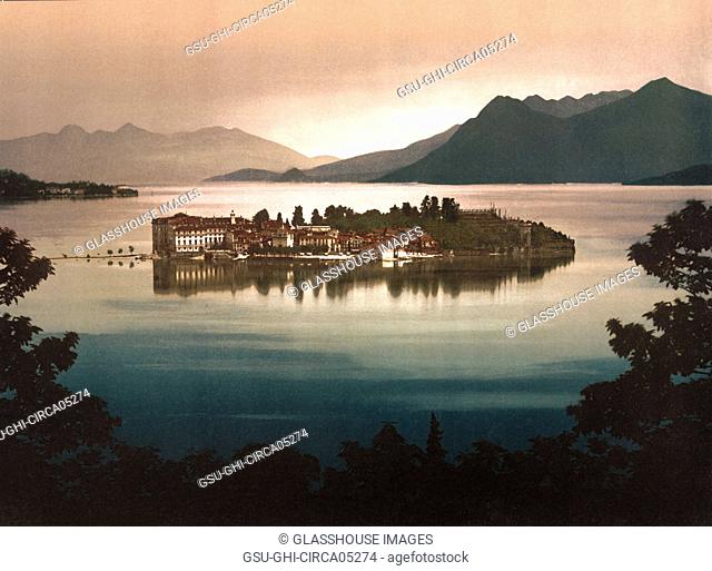 Isola Bella, General View by Moonlight, Lake Maggiore, Italy, Photochrome Print, Detroit Publishing Company, 1900
