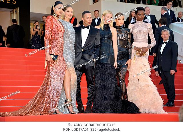 Models Neelam Gill, Doutzen Kroes, Lara Stone, Irina Shayk and Maria Borges with designer Olivier Rousteing Arriving on the red carpet for the film 'The...