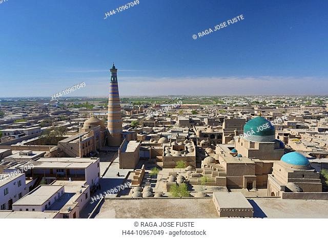 world heritage, Islam Khodja, Khiva, Khorezm, Region, Uzbekistan, Central Asia, Asia, architecture, city, colourful, history, medresa, madrasa, minaret, Islam
