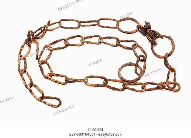 very old rusty chain isolated on a white background