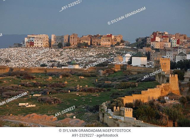 North Africa, Morocco, City of Fez (Fes), Medina, view from Faraj Palace at dusk