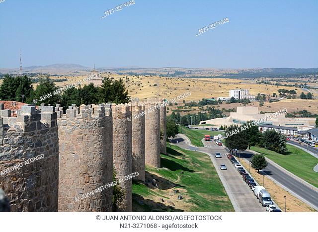 Partial view of the walls of the fortified city of Avila, Castilla-Leon, Spain, Europe
