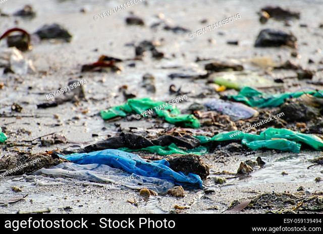 Garbage plastic bag at beach